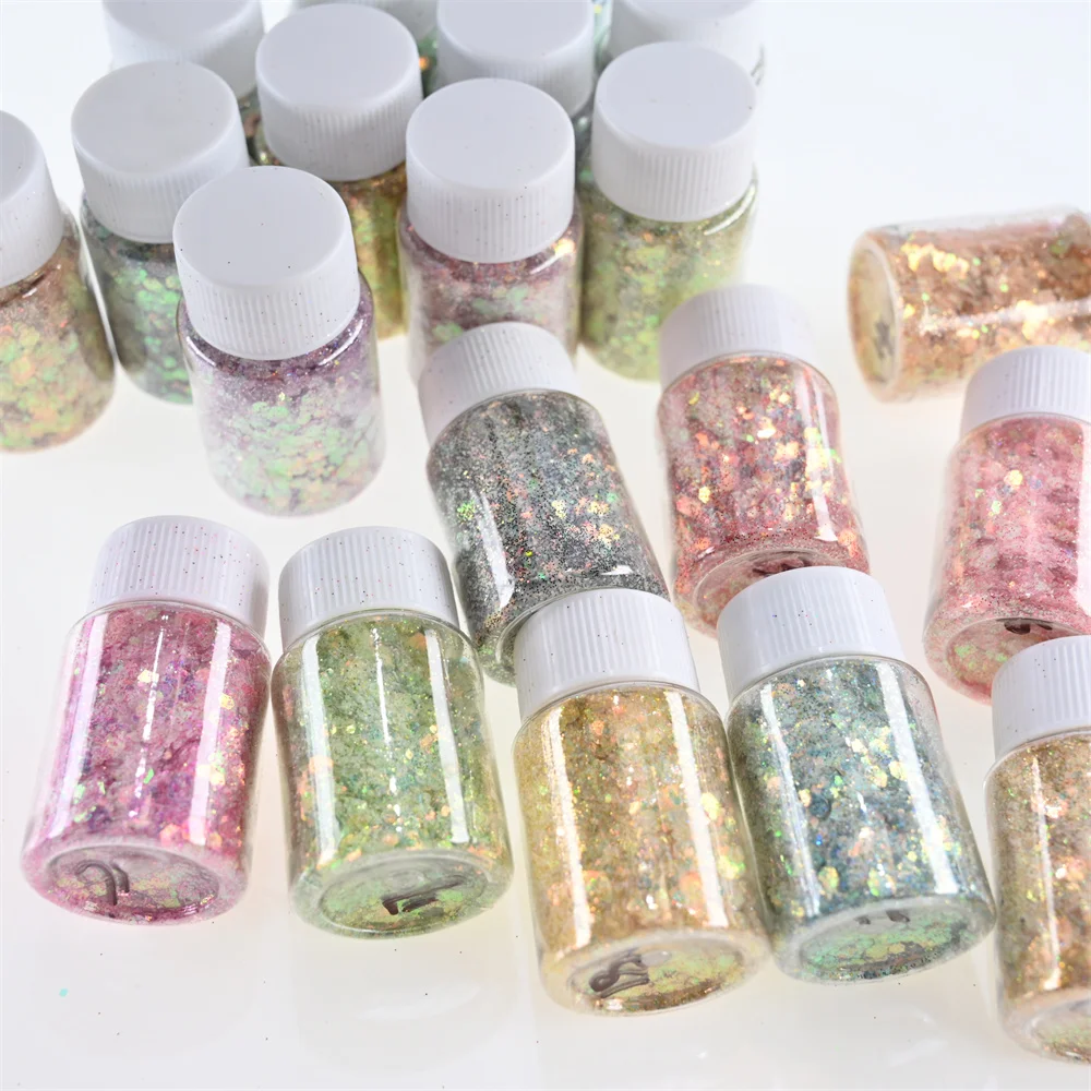 1 Bottle Fairy Pupil Nail Sequins Net-10g Holographic Chunky Glitter Laser Mixed Hexagon Shape Sparkly Paillette Glitter Flakes