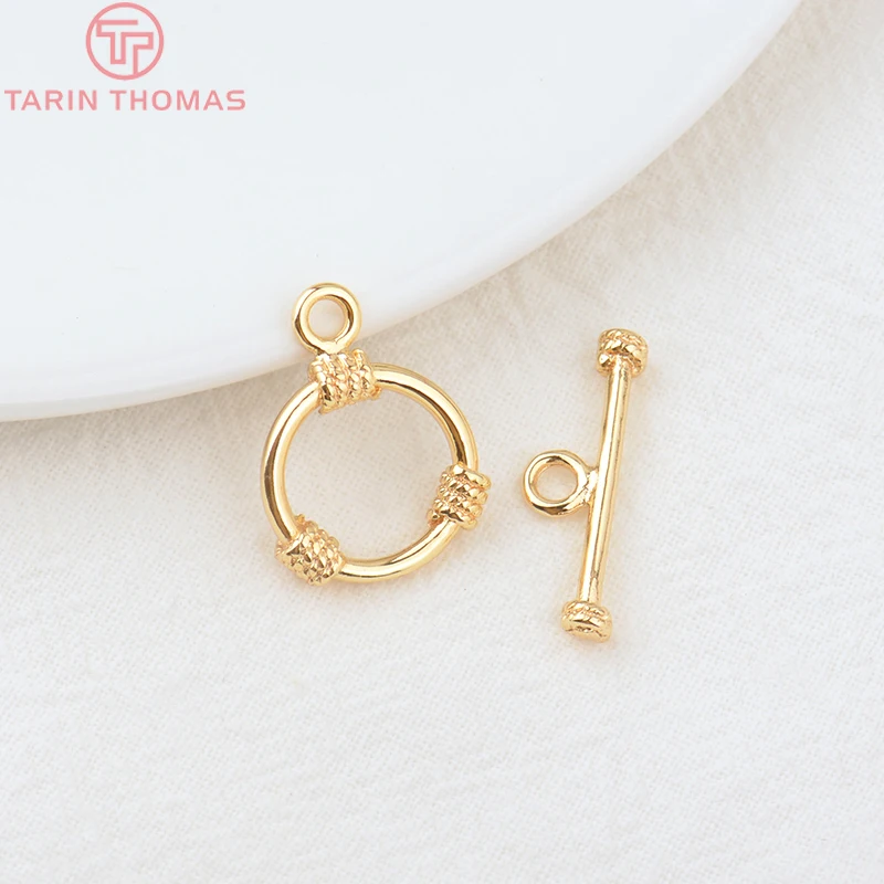 (3256)6 Sets O:15MM T:22.5MM 24K Gold Color Plated Brass Round Bracelet O Toggle Clasps High Quality Diy Jewelry Accessories