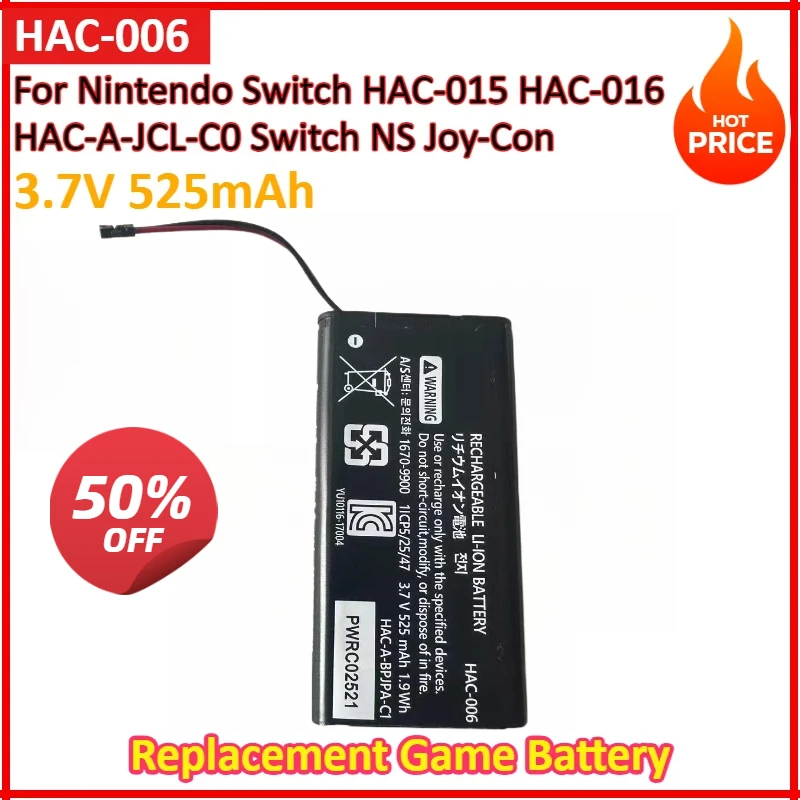 HAC-006 3.7V 525mAh For Nintendo Switch Left and Right Controller Battery Joy Con Game Console Battery NS Repair Parts