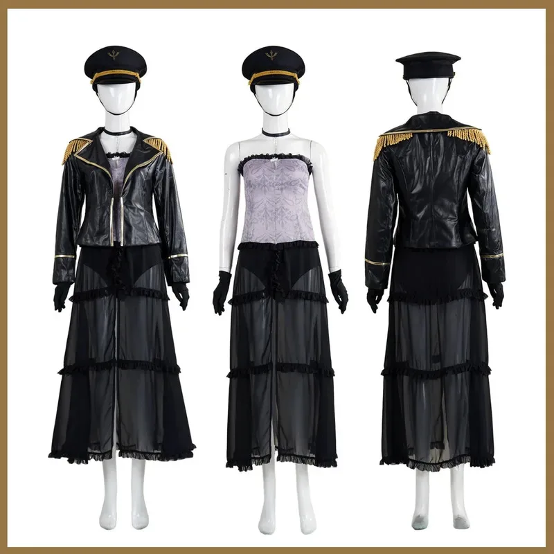 My Dress-Up Darling Kitagawa Marin Cosplay Costume Set - Black Lobelia Wig Military Uniform PU Coat Sexy Carnival Suit for Women