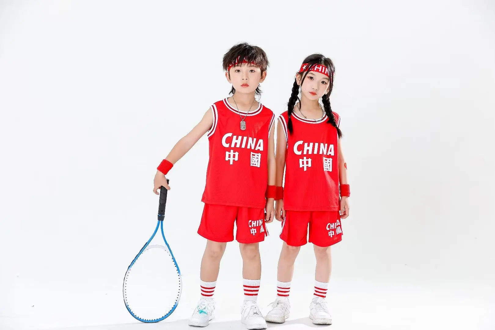 Children's clothing suit Chinese red boy girl Basketball Jerseys  set primary school jersey  game team uniform training vest