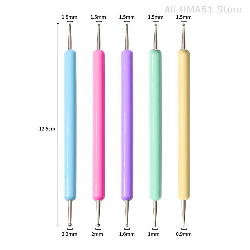 5pcs/Set Dual-Ended Nail Art Dotting Pen With Colorful Handle 3D Uv Gel Liner Flower Pattern Drawing Painting Brush