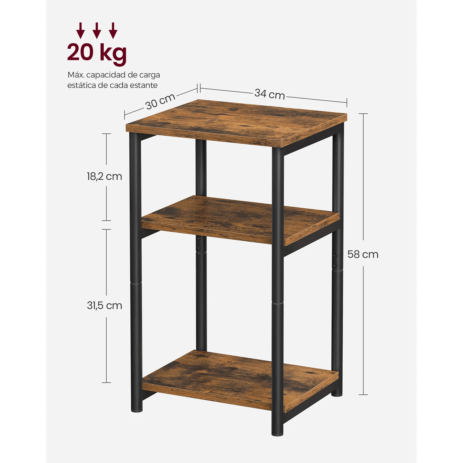 طاولة جانبية لأريكة VASAGLE بإطار فولاذية ، طاولة جانبية ، طراز صناعي 3 طبقات لغرفة المعيشة وغرفة النوم أسود كلاسيكي بني ريفي #3
