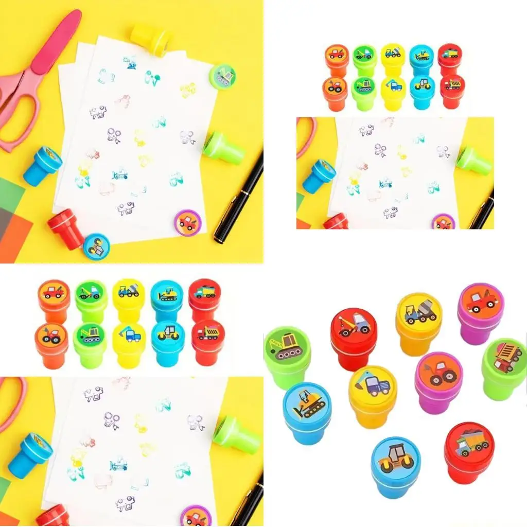 

10Pcs Engineering Truck Stamper Cartoon Plastic Rubber Stamper For Kid Art Craft Project Card Making Classroom Rewarding
