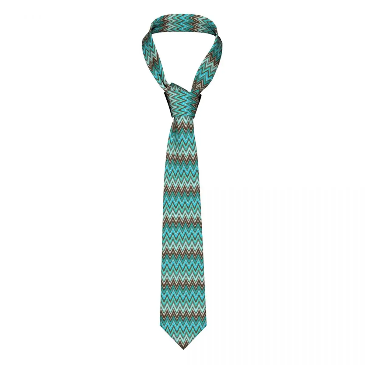 Classic Modern Geometric Blue-ish Zig Zag Necktie for Men Personalized Silk Abstract Zigzag Boho Business Ties