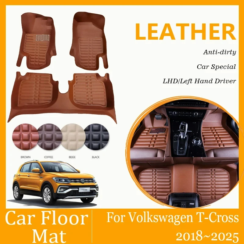 Car Floor Mats For VW Volkswagen T-Cross Tacqua C11 2018~2025 Waterproof Pad Foot Carpet LHD Rug Cover Auto Interior Accessories