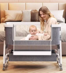 Aluminum crib moveable portable bassinet foldable multifunctional bb bed spliced queen bed for newborn babies