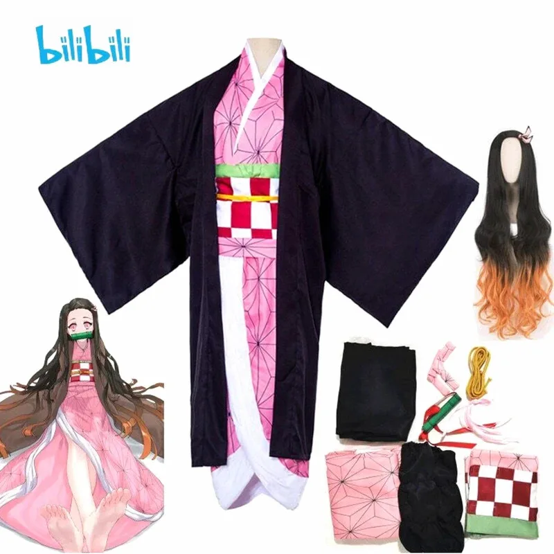 2025iyi Bilillion Kamado Anime Demon Slayer Nezuko Косплей Костюм Кимоно Хаори Парик Костюм Для Взрослых Детей Хэллоуин Co