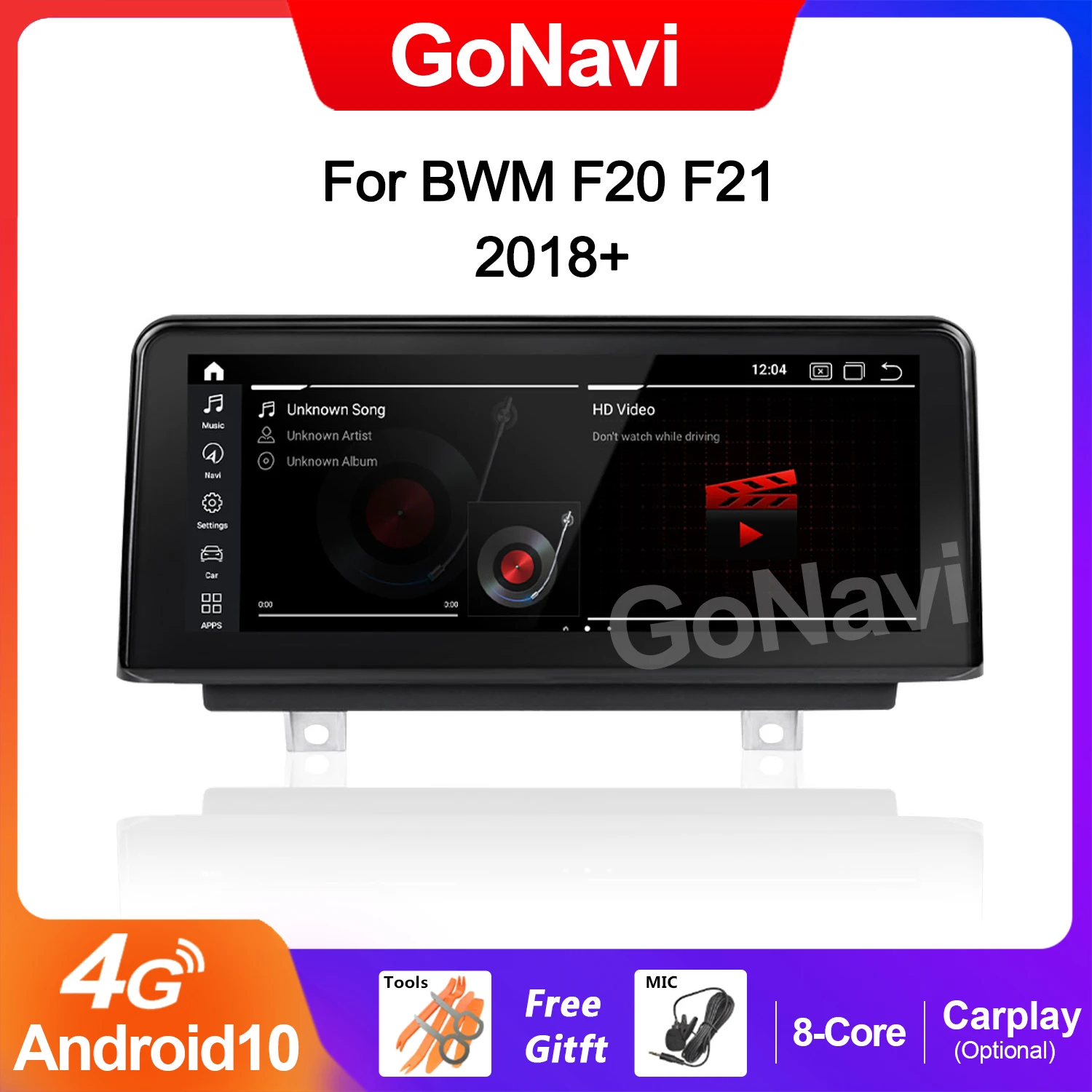 

GoNavi 8 Core Android System Car Radio Multimedia Player For BMW F20 F21 2018+ WIFI SIM 4G DSP BT GPS Navi Tablet Carplay