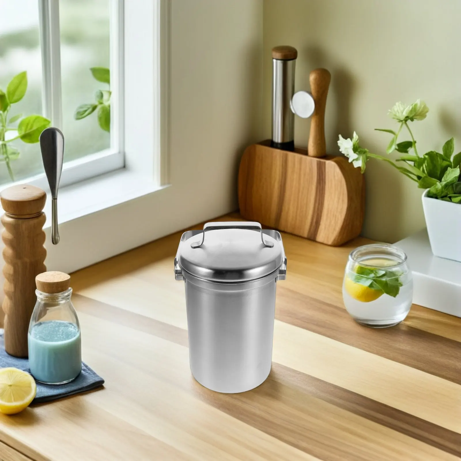 

3L Stainless Steel Countertop Compost Bin Kitchen Food Waste Container Odor Proof Lid Space Saving Modern Design Indoor Compost