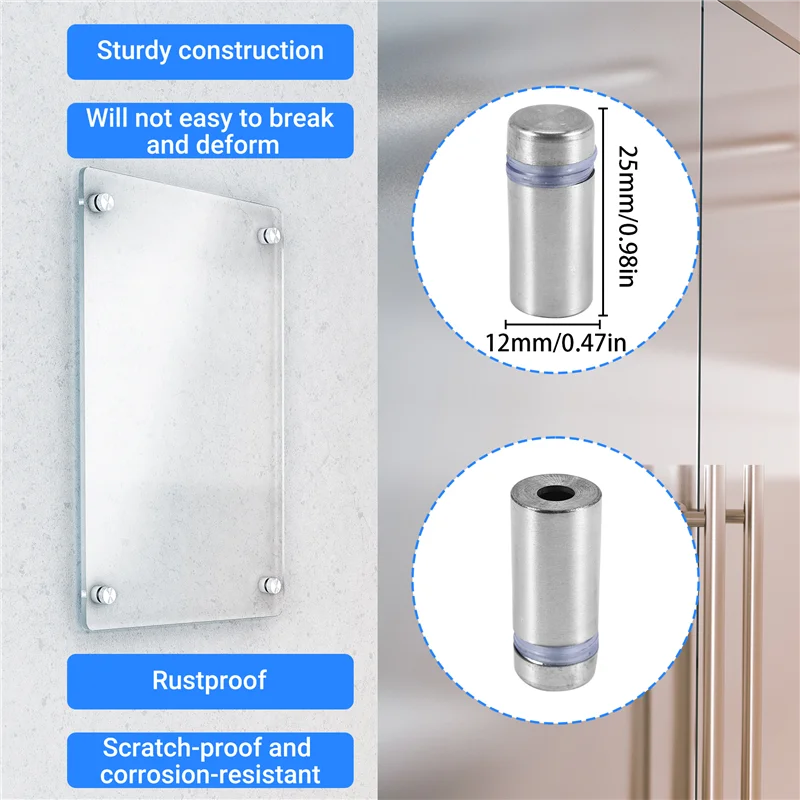 J1UL1N 60Pcs Sign Standoff Screws Advertising Screws Stainless Steel Wall Standoff Mounts Glass Acrylic Nail For Glass Artwork
