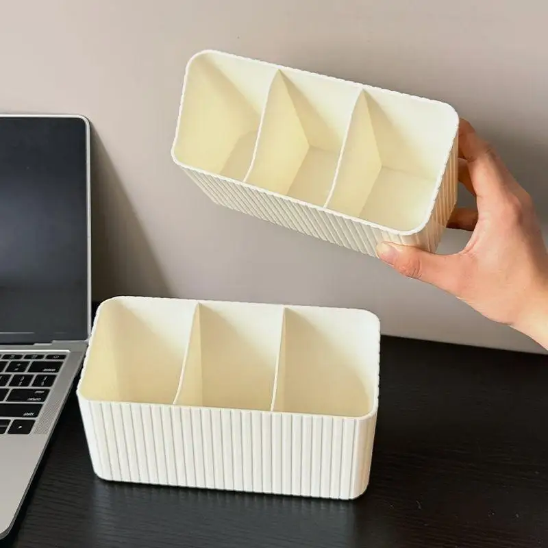 3 Grids Plastic Makeup Brush Organizer Large Capacity For Vanity Desk Bathroom Cosmetic Storage
