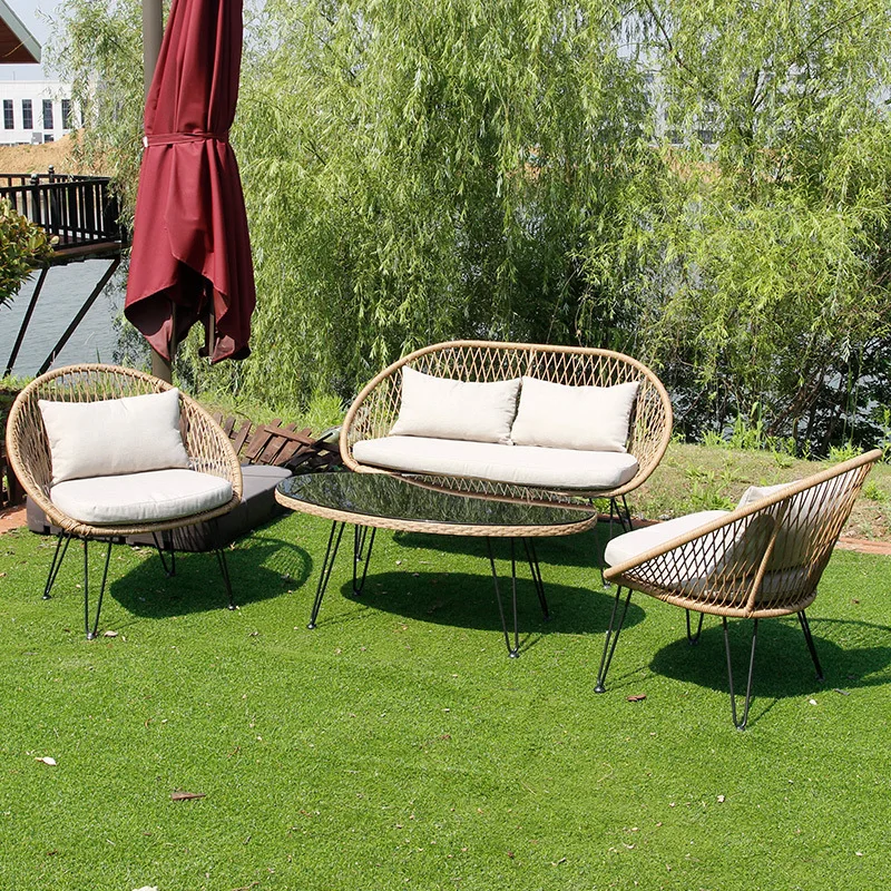 

HYS rattan furniture bed and breakfast inn balcony single small sofa rattan chair outdoor courtyard outdoor table and chairs