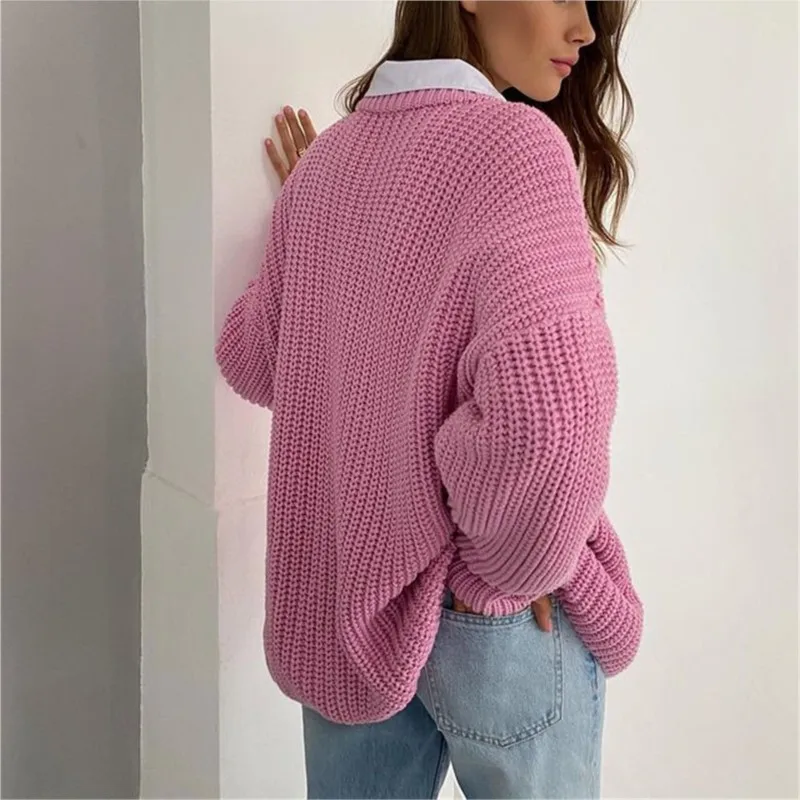 Casual O-neck Long Sleeve Sweater Blouse Office Lady Autumn Winter Fashion Elegant Solid Knitted Sweater For Women 2023 Female