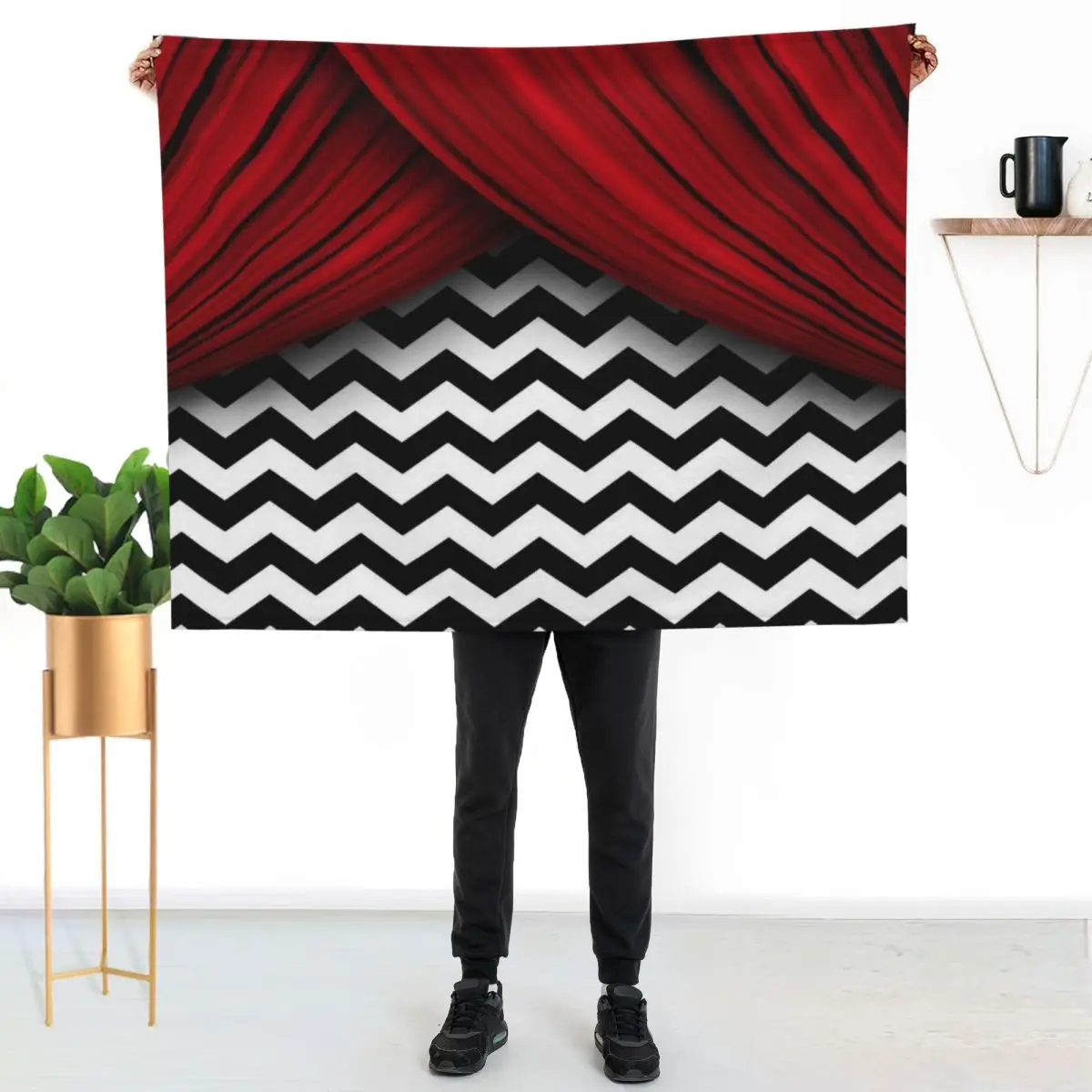 

Twin Peaks Red Curtains Black and White Chevron Throw Blanket Compact Warm Blanket for Car Road Trip