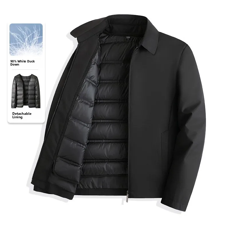 

Thiened down Jaet for Men 2024 Autumn Winter Removable Inner Middle-Aged And ly Dad Coat Polyester Fiber Dail...