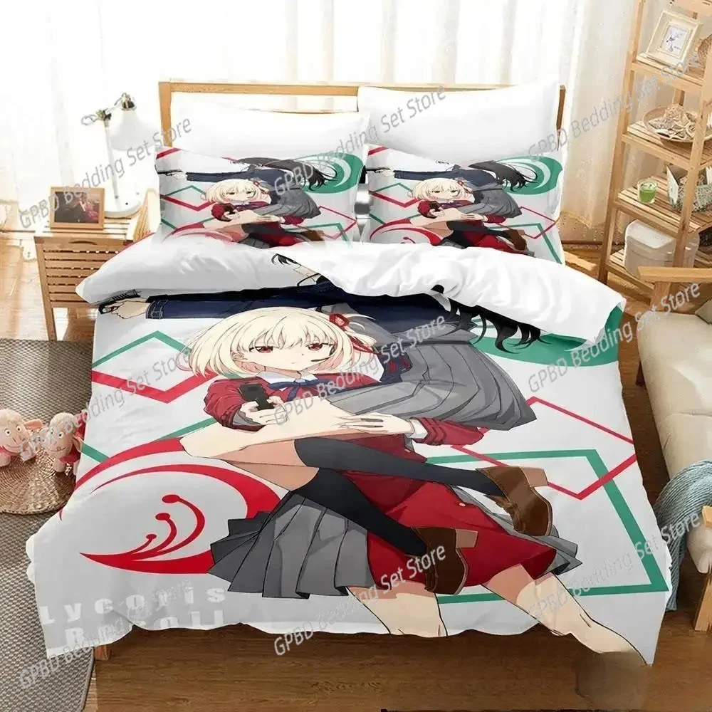 

New Anime Lycoris Recoil 3D Bedding Set Duvet Cover Pillowcases Single Twin Full Queen King Size Home Decor Quilt Boys Gift