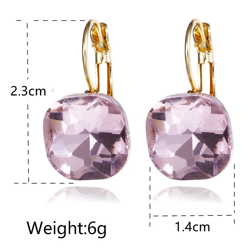 Korean Large Square Gem Stud Earrings Pink Red Green Purple Austrian Crystal Rhinestone Ear For Women Wedding Jewelry Gift