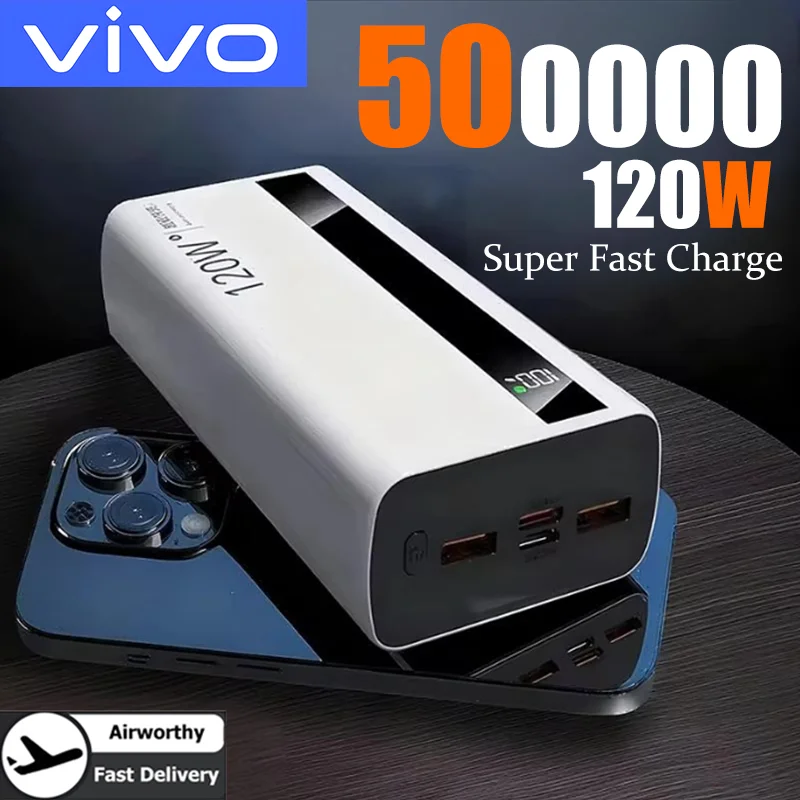 VIVO 120W 500000mAh Power Bank High Capacity Super Fast Charge Portable External Battery PowerBank For iphone Samsung 2026 New