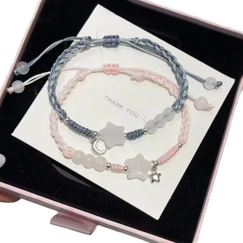 2 قطعة النمط الصيني ستار أساور مضفرة للنساء الرجال رائعة اليدوية سحر أساور للأزواج مجوهرات اكسسوارات هدايا