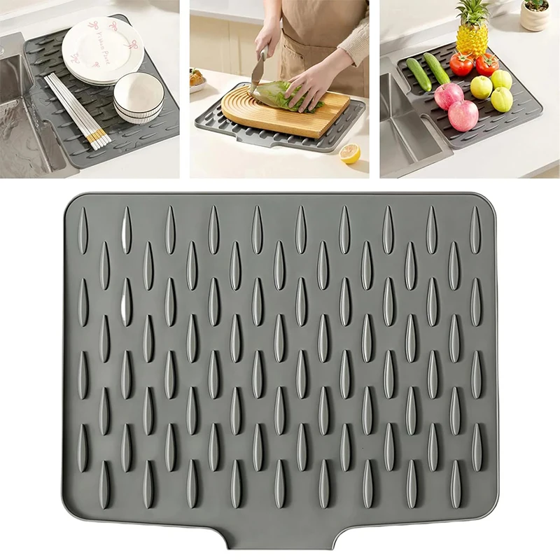 Silikon-Abtropfbrettmatte, Abtropfunterlage, zusammenklappbar, hitzebeständig, rechteckig, umweltfreundlich, Abtropfgestell für Küchentopf, Tasse
