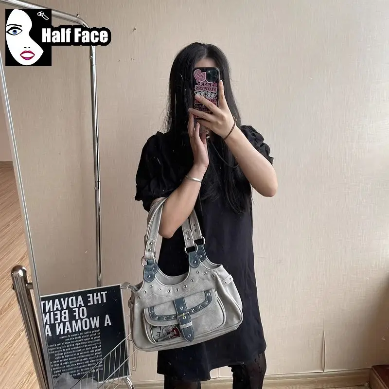 Y2K Spicy Girls Harajuku Women's Gothic Versatile Retro Punk One Shoulder Underarm Lolita Large capacity Subculture Bags Tote