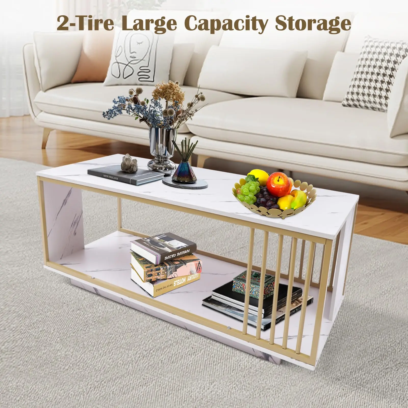 Tfcfl Современный золотой журнальный столик Прямоугольный центральный стол, журнальные столики из искусственного мрамора и МДФ Столик для телевизора Коктейльный столик Диван Торцевая вкладка