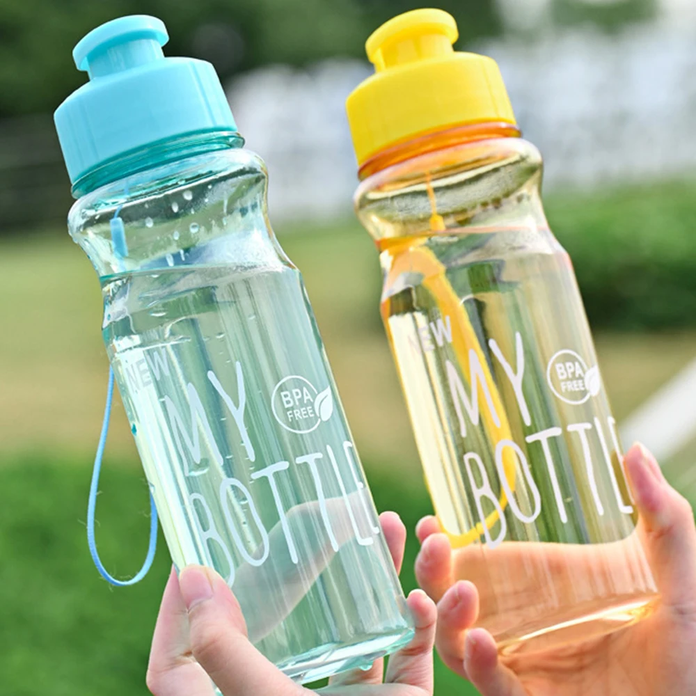 550ml Plastic Water Bottle Portable Sports Cup With Anti Drop Rope Outdoor Water Container Color Transparent Pet Flip Cover