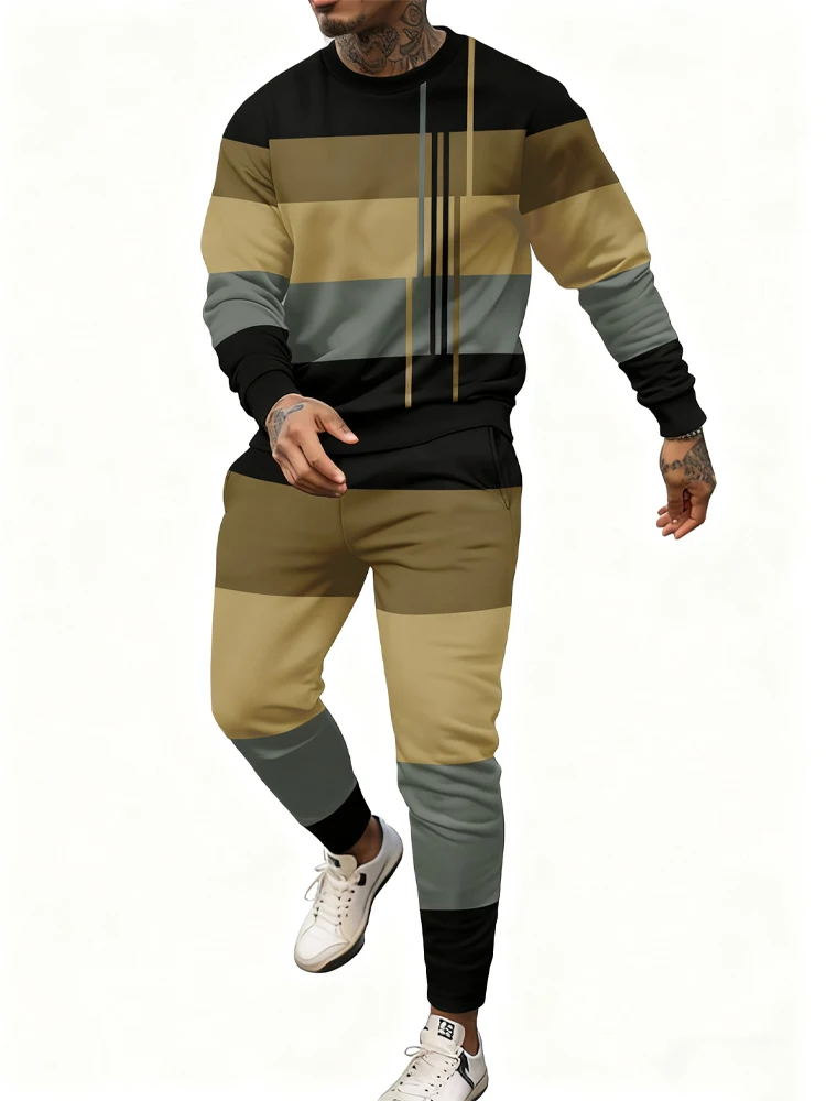 

New Men's Spring And Autumn 2-piece 3D Camouflage Print Sets Men's Everyday Casual Long Sleeve T-shirt And Street Fashion Long P