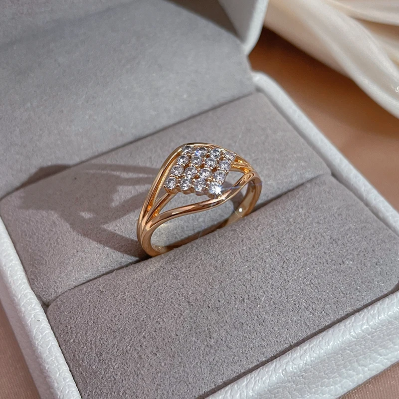 SYOUJYO Zircon Square Pave Ring For Women Trendy Bridal Wedding 585 Rose Golden Jewelry