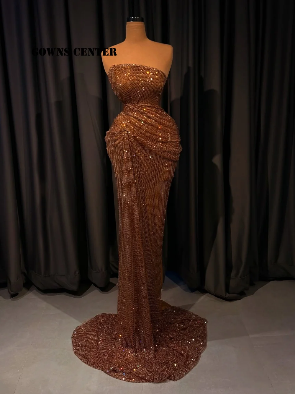 

Shinny Strapless Saudi Arabia Evening Dress Beads Mermaid Cocktail Gowns African Lace-up Party Dresses Women 2025 Customized
