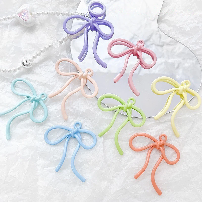 Solid Color Colorful Cute Hollow Bowknot Pendant Candy Color DIY Necklaces Earrings Phone Chain Jewelry Making Accessories Gifts