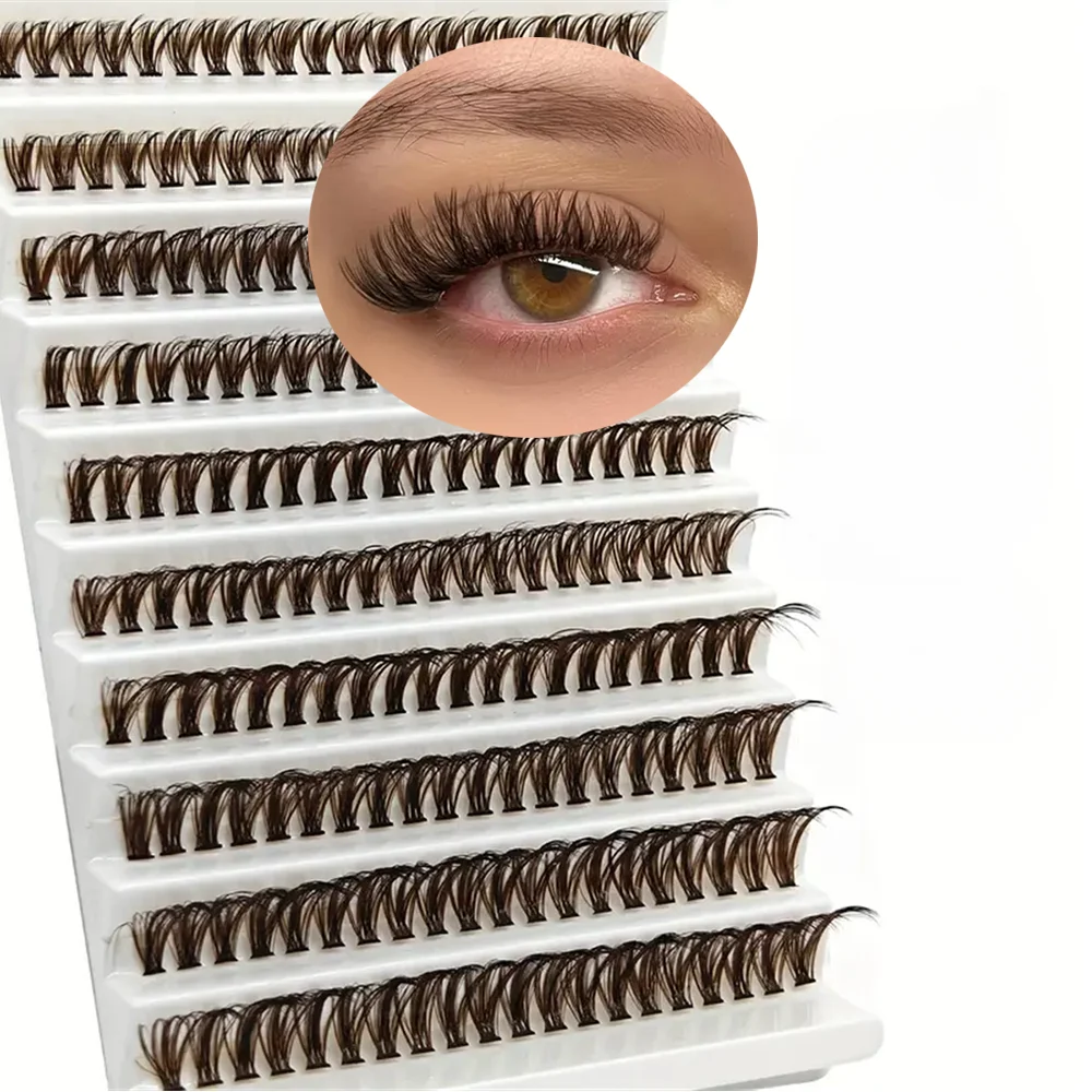 200 Stück braune Cluster-Wimpern, 40D-Pfropfen, individuelles Volumen, Wimpernverlängerung, Make-up-Werkzeug für einen natürlichen und dramatischen Look – Detail 1