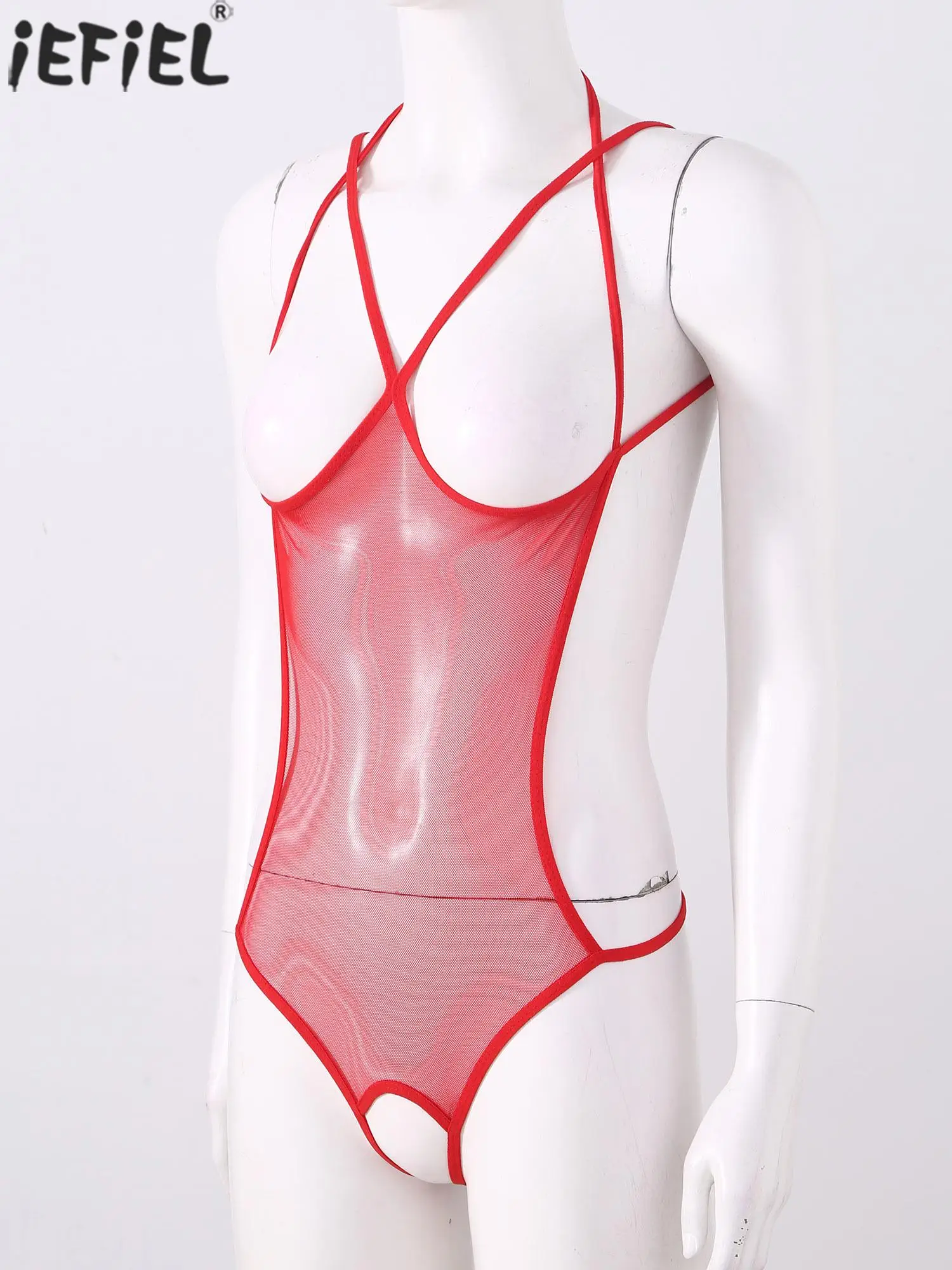 

Adult Women Lingerie Ultra Thin Body See-through Bodysuit Breast Hollow Out Crotchless Sheer Mesh Temptation Exotic Pajamas