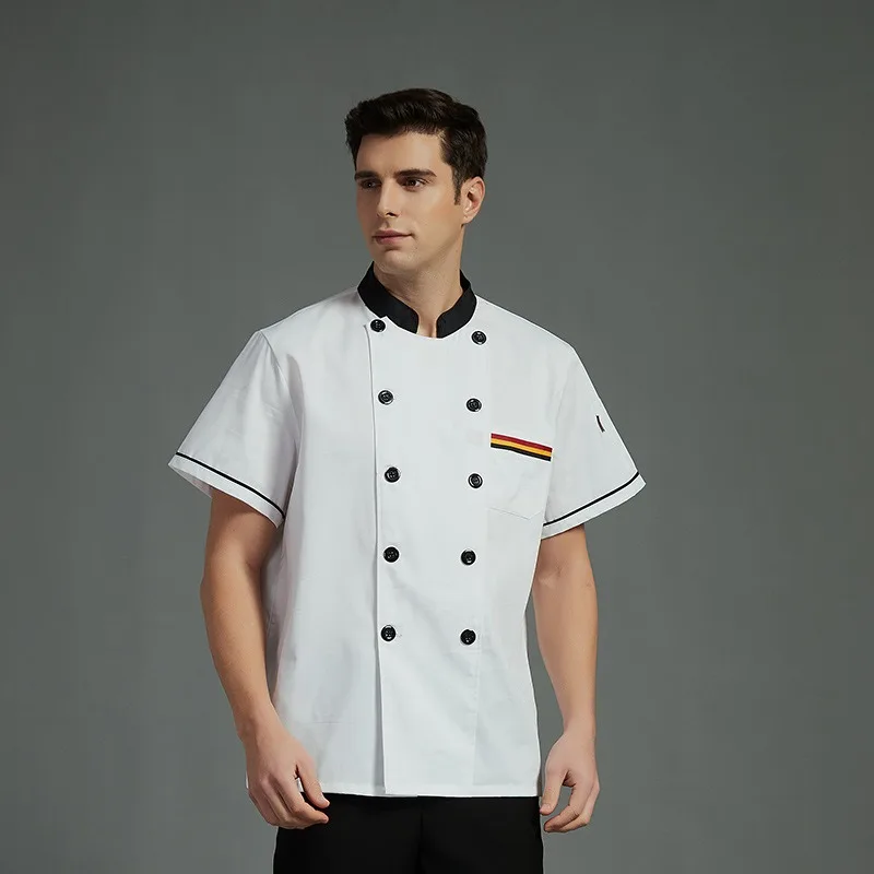 

Униформа шеф-повара, мужская летняя тонкая кухонная рабочая одежда с коротким рукавом, рубашка для приготовления пищи в ресторане