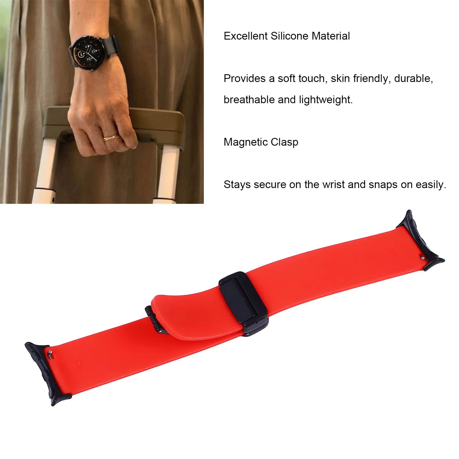حزام ساعة اليد، حزام معصم مرن من سبائك السيليكون مع إبزيم مغناطيسي لجوجل بيكسل