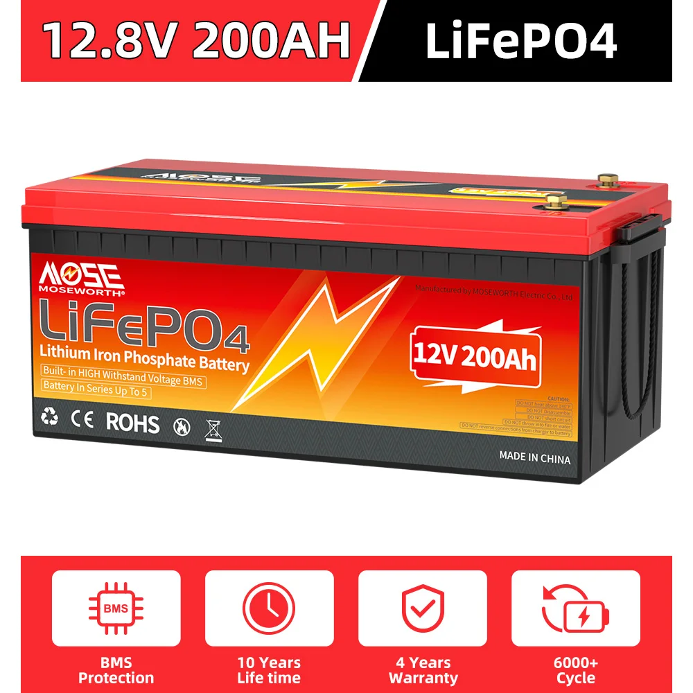 LiFePO4 12V 200Ah Built in 200A BMS 6000+ Cycles LiFePO4 Rechargeable Batteries 12.8V Lithium Battery Pack EU UA CA STOCK No Tax