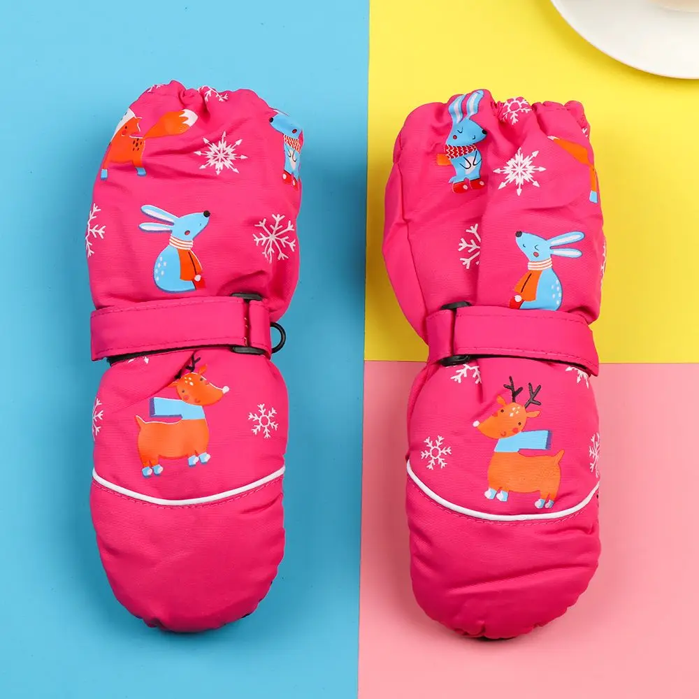 Bild 4: Winter Jungen Mädchen Deer Kaninchen Druck Cartoon Non-slip Lange ärmeln Fäustlinge Dicke Warme Winddicht Kinder Ski Handschuhe