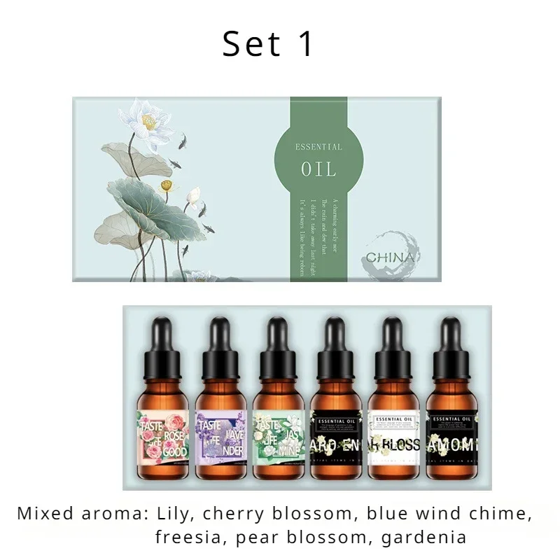 6*10ML Pure Essential Oils Diffuser Oils Lily Gardenia Blue Wind Chime Freesia Apples Blueberries Grapes Mango Lychee Cherries