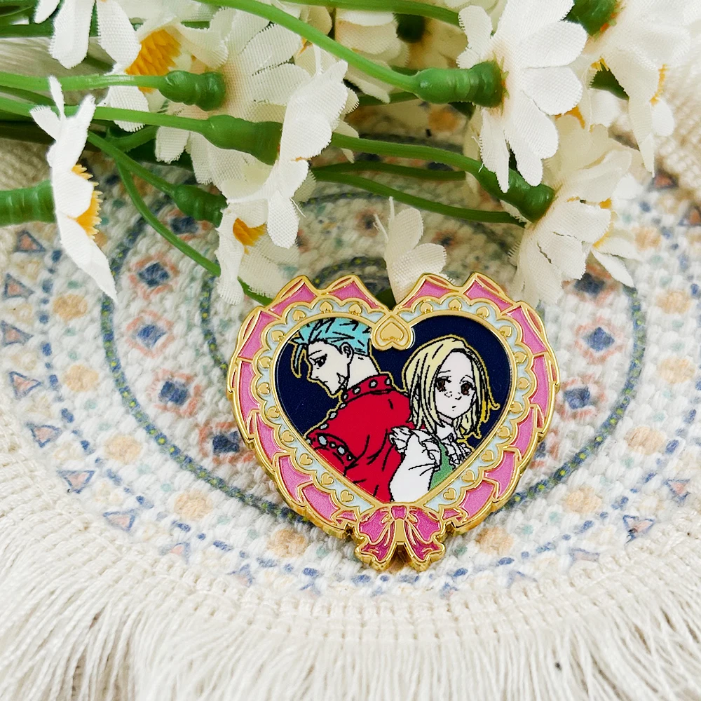 بان آند إيلين القوس القلب المينا دبوس أنيمي الطرفية رومانسية زوجين مجوهرات هدية عيد الحب