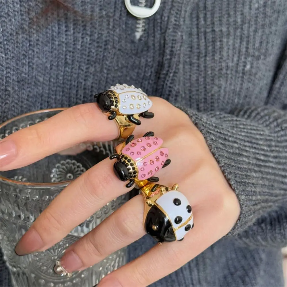 Anello geometrico per olio a goccia di insetti Accessori per gioielli Anello per pittura in stile coreano Anello in smalto grosso con design di minoranza a farfalla