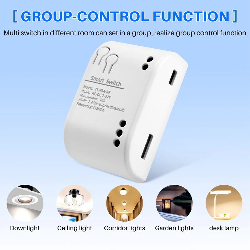 1CH RF Smart Switch 7-32V AC DC WIFI Tuya Remote Control 433 Light Switch 10A Rele Relay Self-Locking Interlock Inching