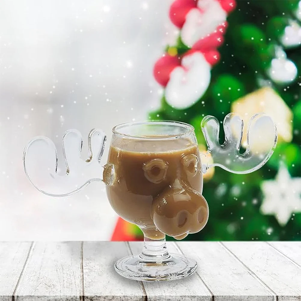 240ml 8oz Christmas Mug Christmas Reindeer Head Christmas Vacation Moose Mug Creative Elk Glass Wine Beer Water Juice Milk Glass