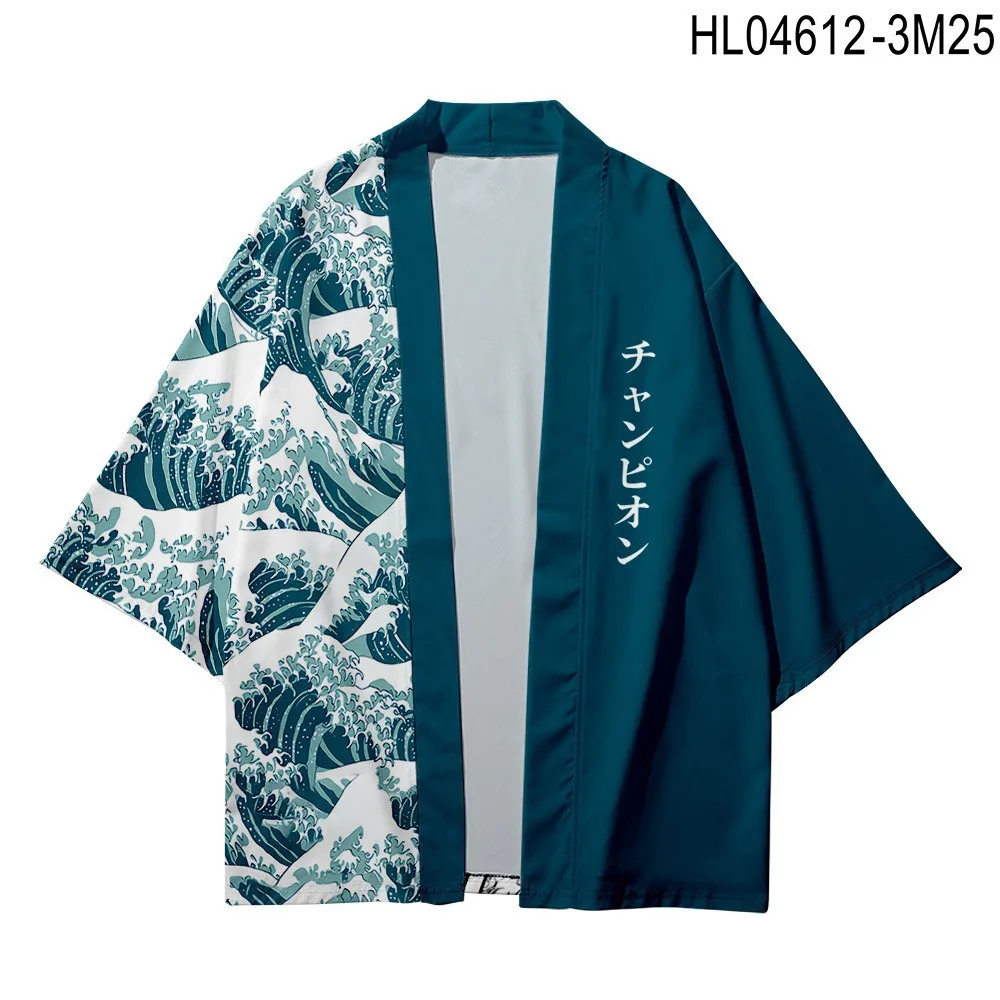 Kaishan Daopao, cashew flower, wave pattern, Japanese kimono, bathrobe, fashionable trend, 3D printed cape clothing for men and