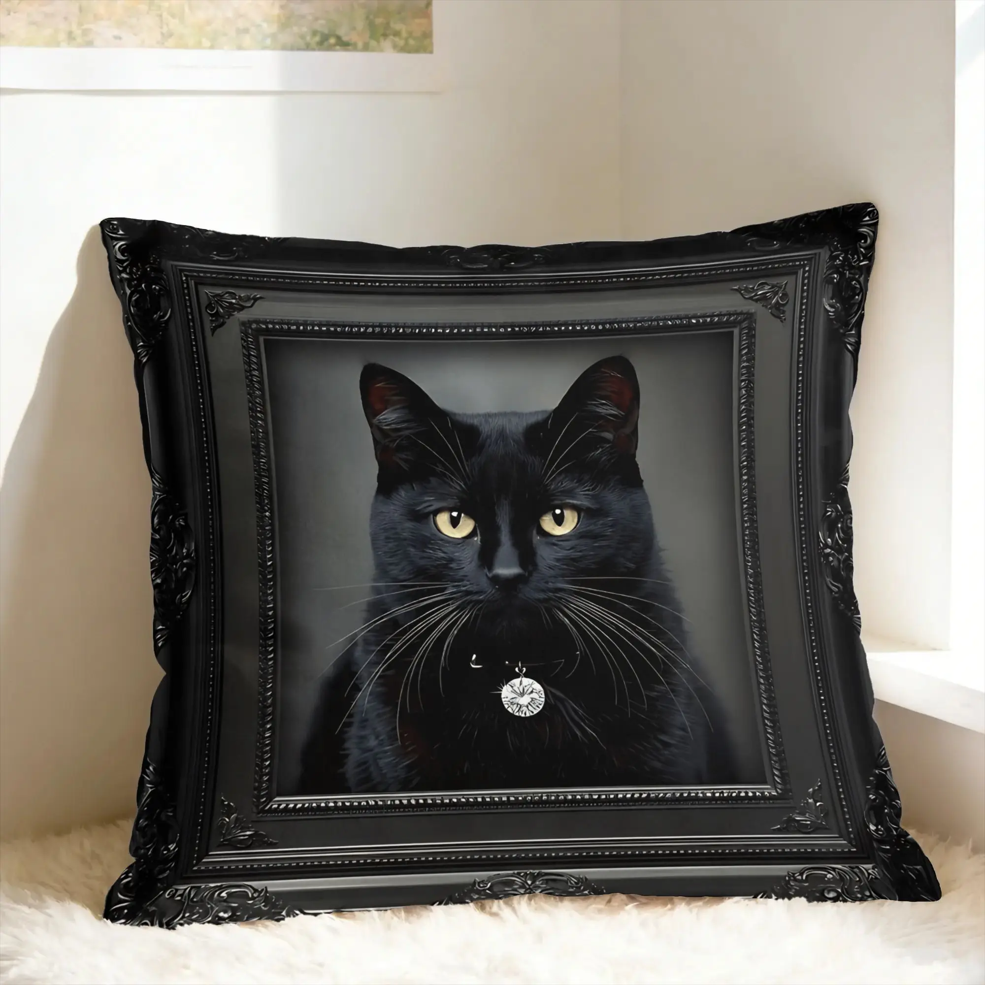 Pillow Cover Cute Caroon Cat Portrait Photo Frame Art  Funny Pillow Case For Wedding Party Home Decor Pillowcases
