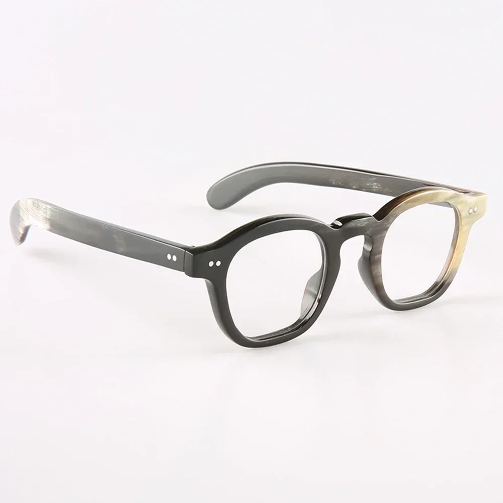 Women's Man Glasses Frame Prescription Rivets Square Unique Handmade Indian Buffalo Horn Eyewear Optical Reading Eyeglass Frames