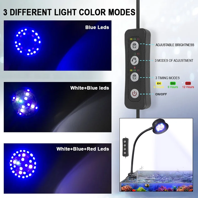 

30W Aquarium Fish Tank Sea Water Saltwater Marine Coral Reef LED and Plant Light 3-Speed Timing Brightness Adjustable Tank Lamp