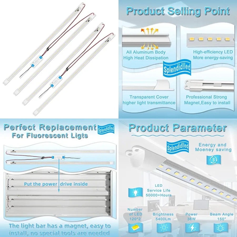 

4Feet Magnetic LED Retrofit Kit, Recessed T8T10 Fluorescent Light Tube, Panel Light, Troffer Quick Kit, No Professional Tools R
