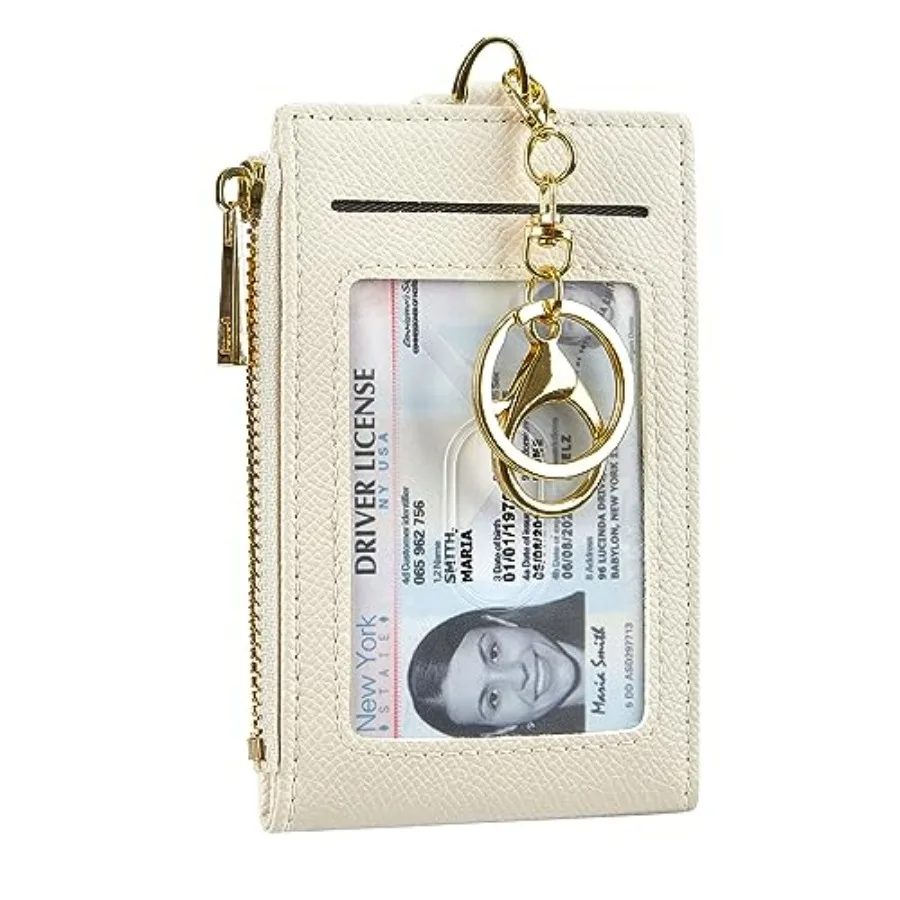 

Women Leather RFID Blocking Card Holder Slim Small Zipper Keychain Front Pocket Wallet with 2 ID Window
