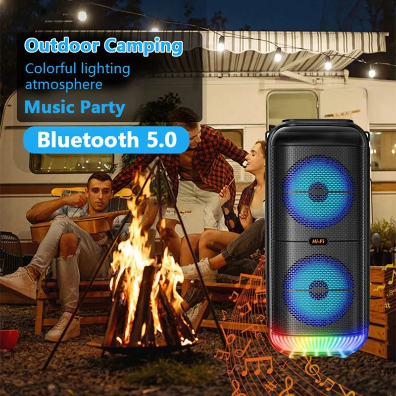 1200W Super Large Outdoor Bluetooth Speaker 6 Inch Double Horn Subwoofer Portable Wireless Column Bass Sound With Mic, Durable